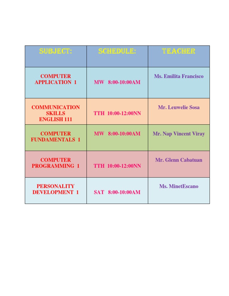 Course Schedule for Computer and Communication Skills | PDF