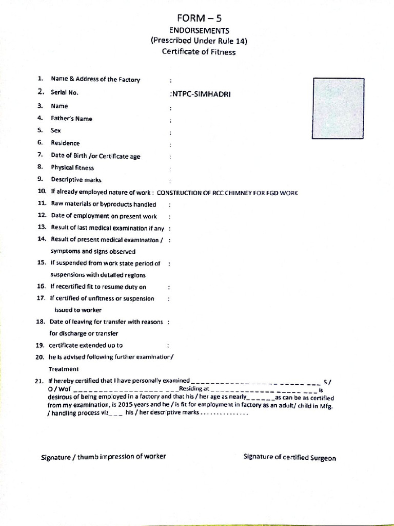 Form 5 For Fitness | PDF