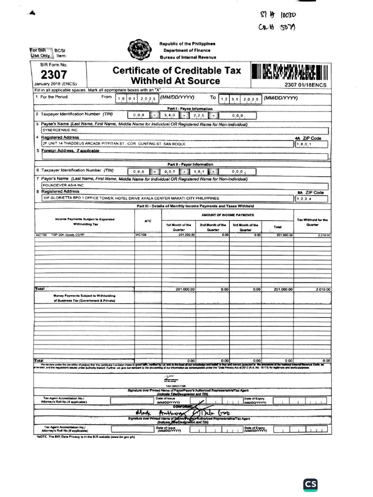 Bir Form 2307 - October | PDF