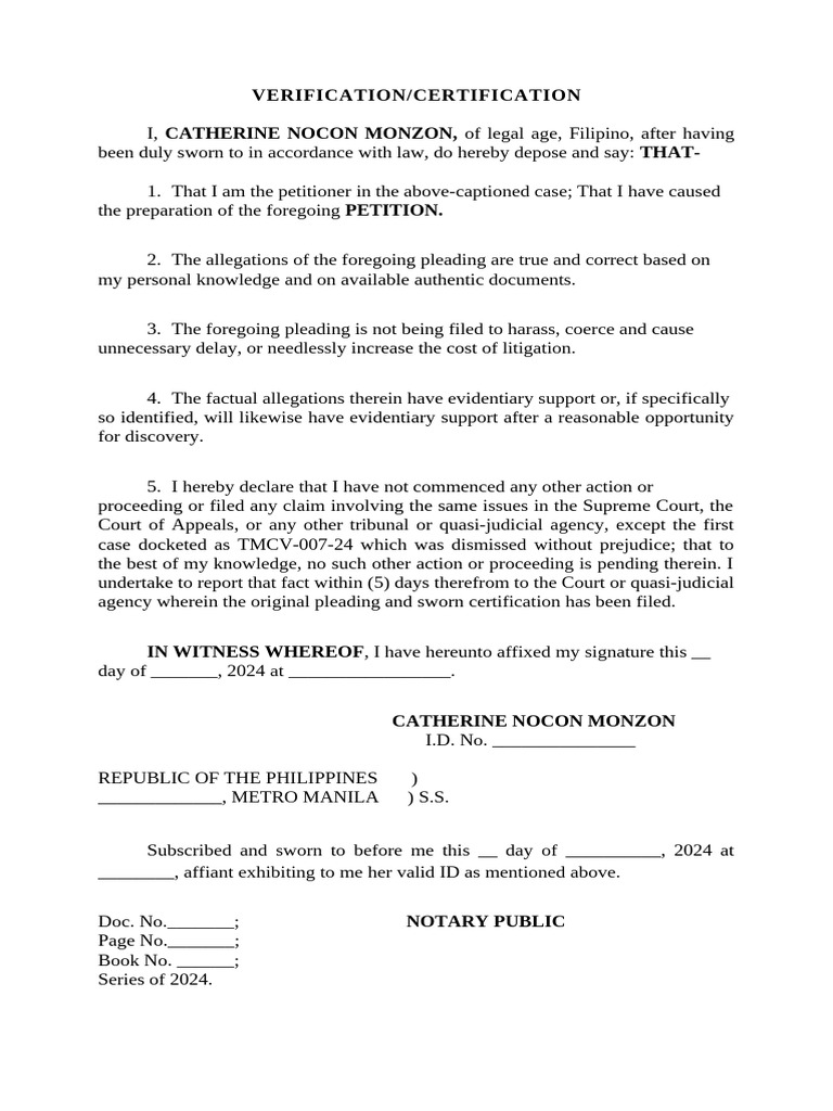 CATHERINE NOCON MONZON Verification Certification | PDF