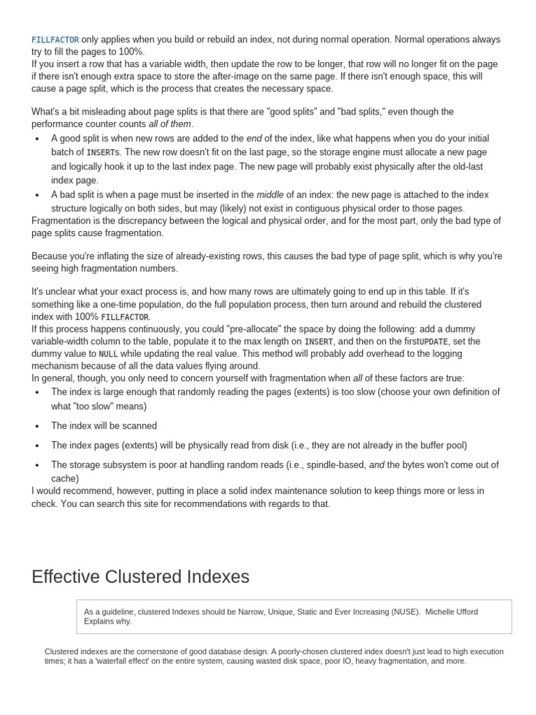 Clustered Index | PDF | Database Index | Microsoft Sql Server
