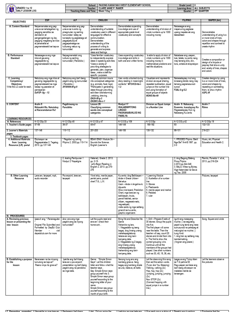 DLL All Subjects 2 q2 w8 d1 | PDF