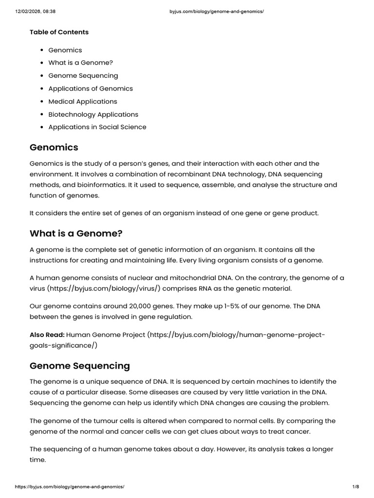 Byjus.com Biology Genome-And-genomics | PDF | Genome | Genomics