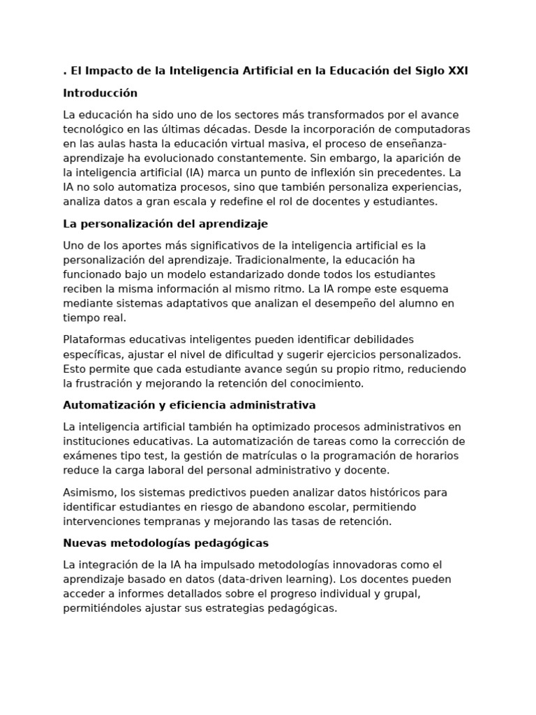 El Impacto de La Inteligencia Artificial en La Educación Del Siglo XXI ...