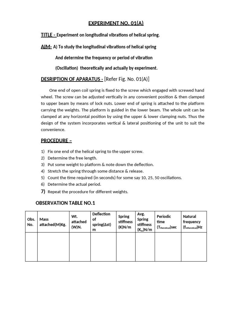 Expt-1 Experiment On Equivalant Spring Mass System | PDF | Oscillation ...