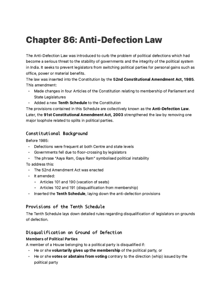 Chapter 86 Anti-Defection Law | PDF | Government | Justice
