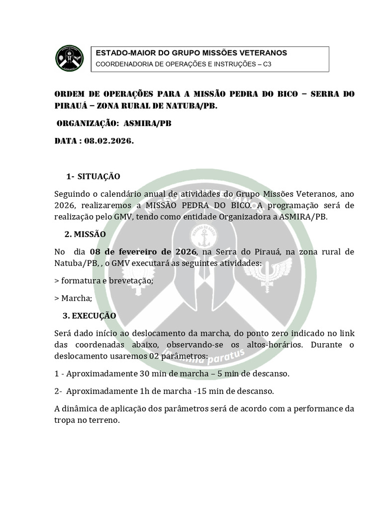 Ordem de Op c3 - Emmv - Missão Pedra Do Bico | PDF