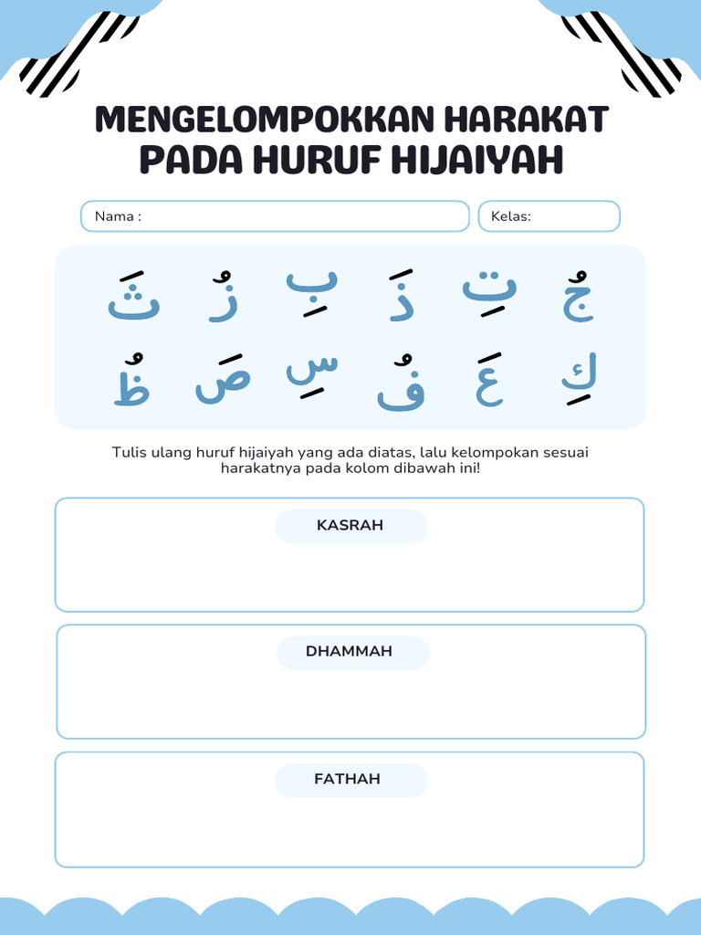 Lembar Kerja Mengelompokkan Harakat Dalam Gaya Illustratif Biru | PDF
