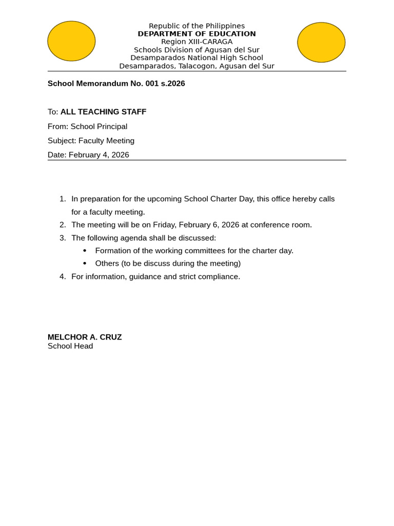 School Memorandum No. 1 | PDF
