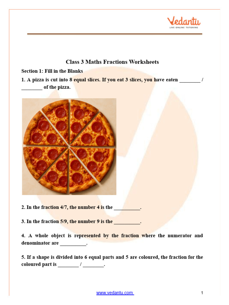 Class 3 Maths Fractions and Decimals Worksheet PDF (Free) | PDF ...