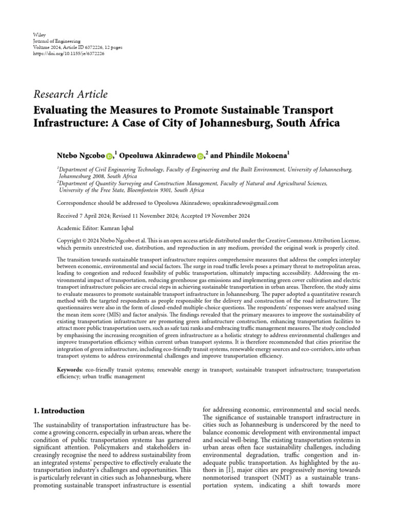 Evaluating the Measures to Promote Sustainable Transport Infrastructure ...