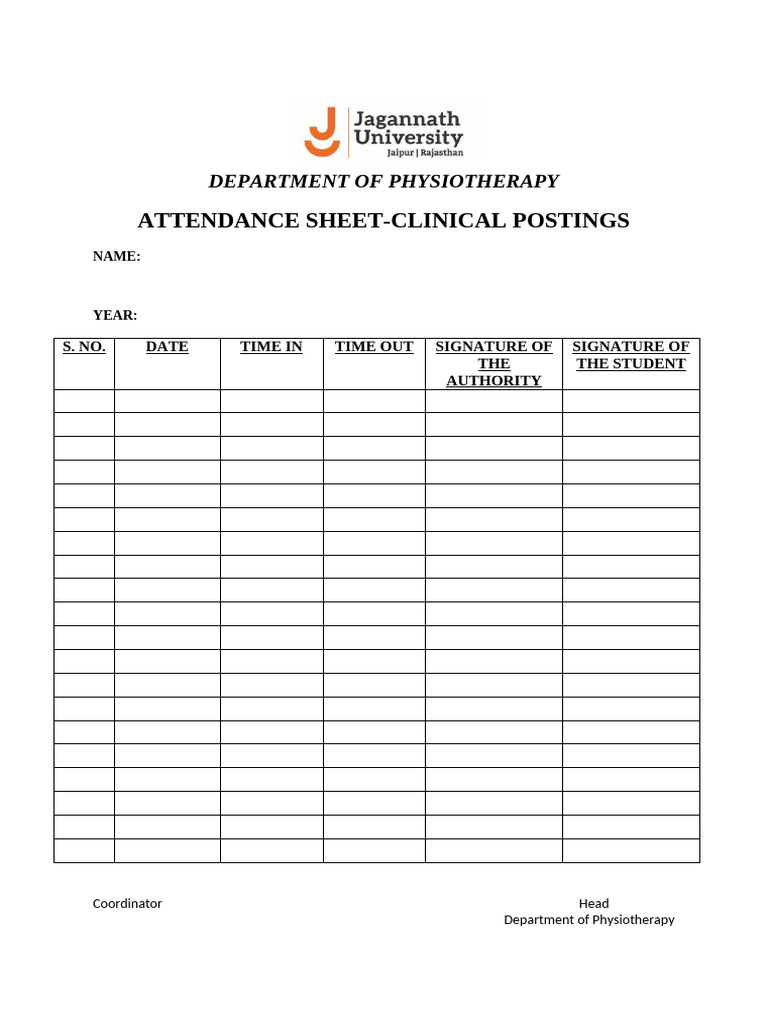 Attendance Sheet For Clinical Posting | PDF