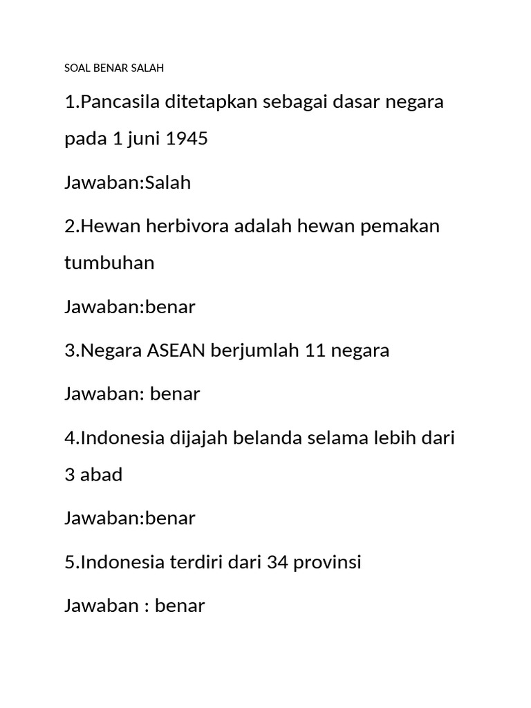 Soal Benar Salah Cerdas Cermat | PDF