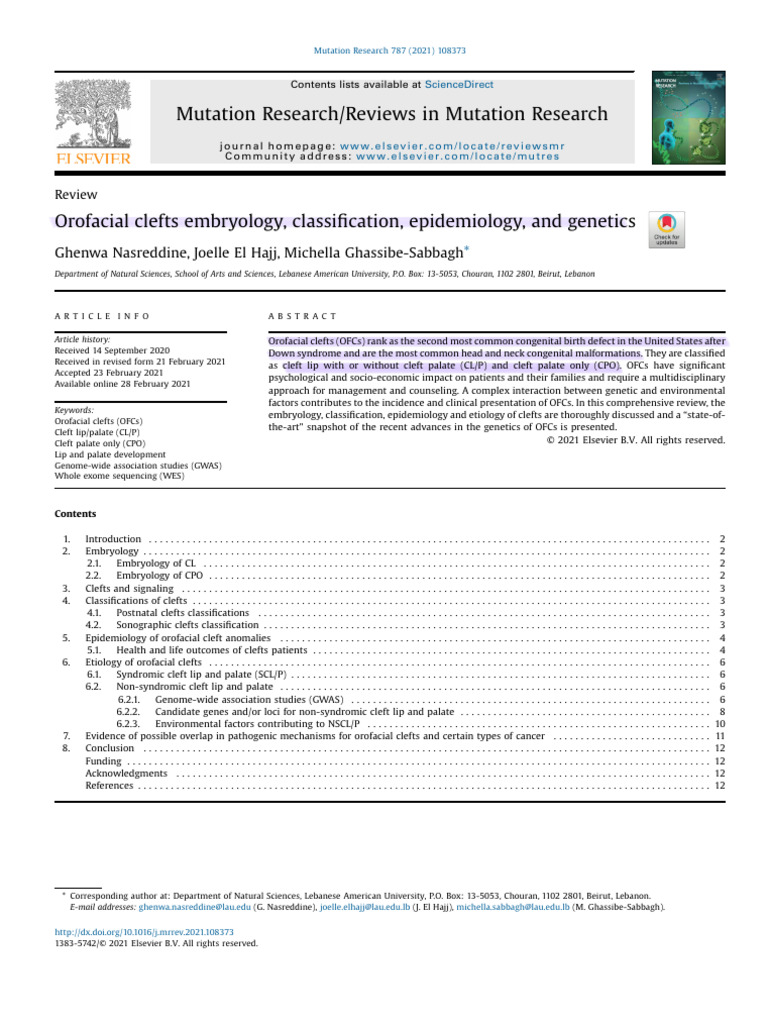Orofacial Clefts Embryology Classification 2021 Mutation Research ...