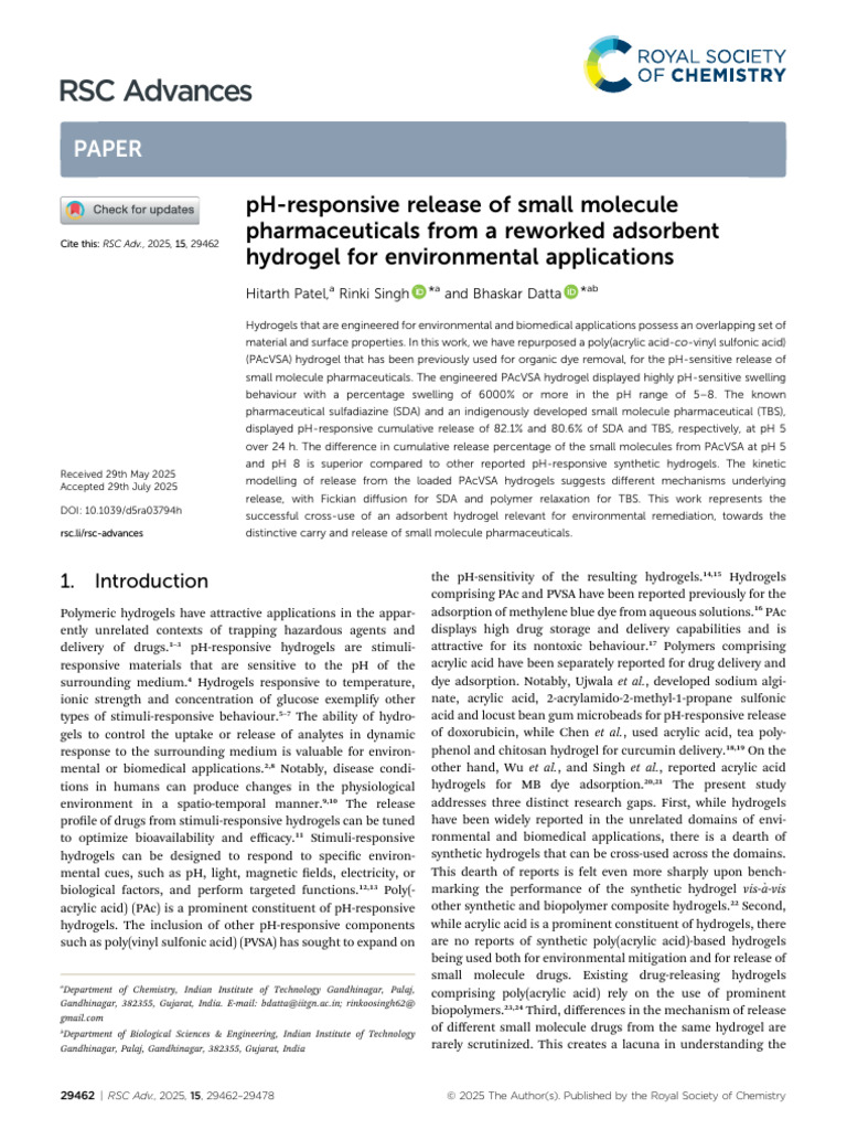 PH Responsive Release of Small Molecule Pharmaceuticals From a Reworked ...