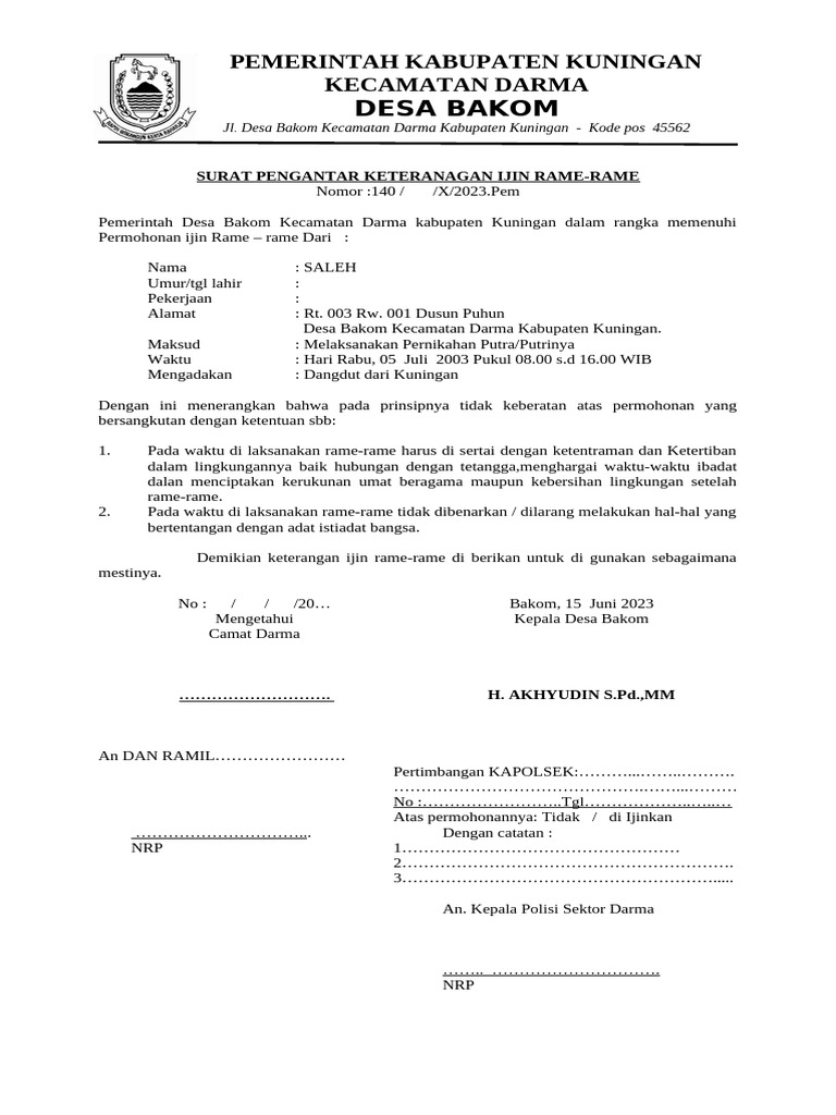 Surat Ijin Rame-Rame | PDF