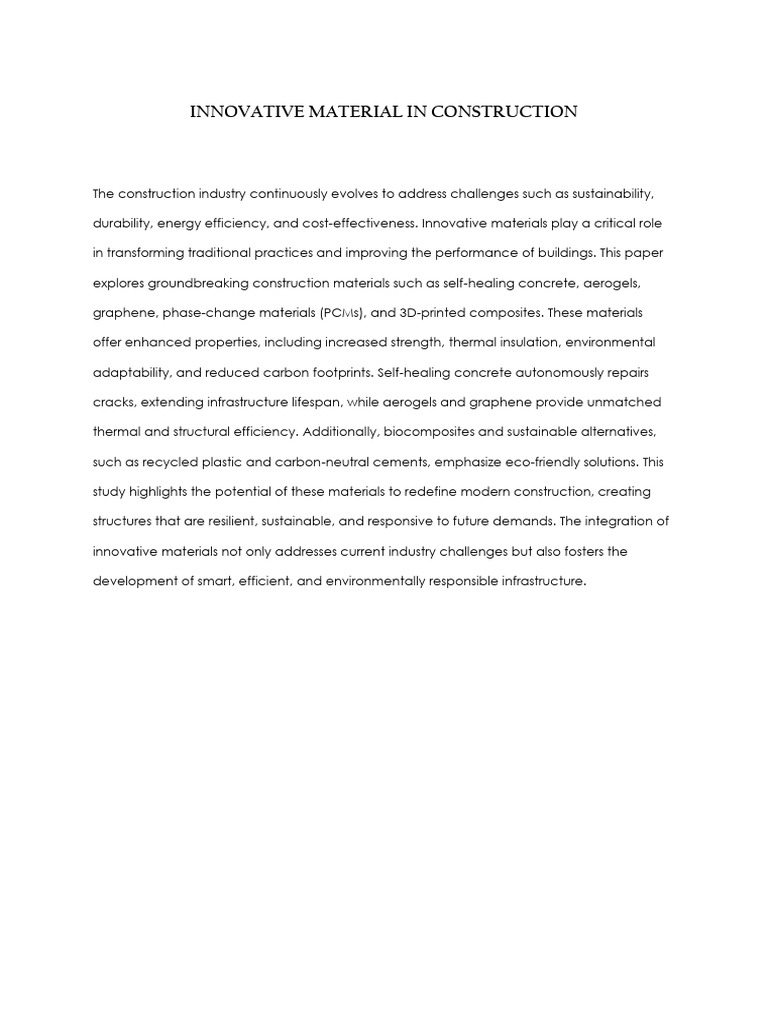 Abstract on Innovative Material in Construction | PDF