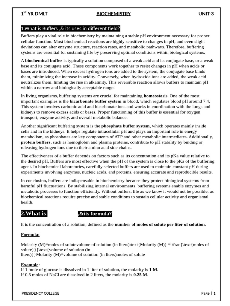 Biochemistry unit-3 | PDF | Buffer Solution | Biochemistry