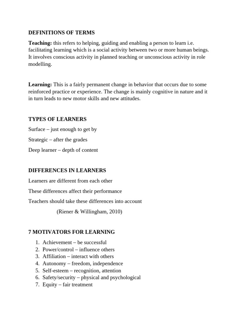 Definitions of Terms - Docx Teaching & Learning | PDF | Learning ...
