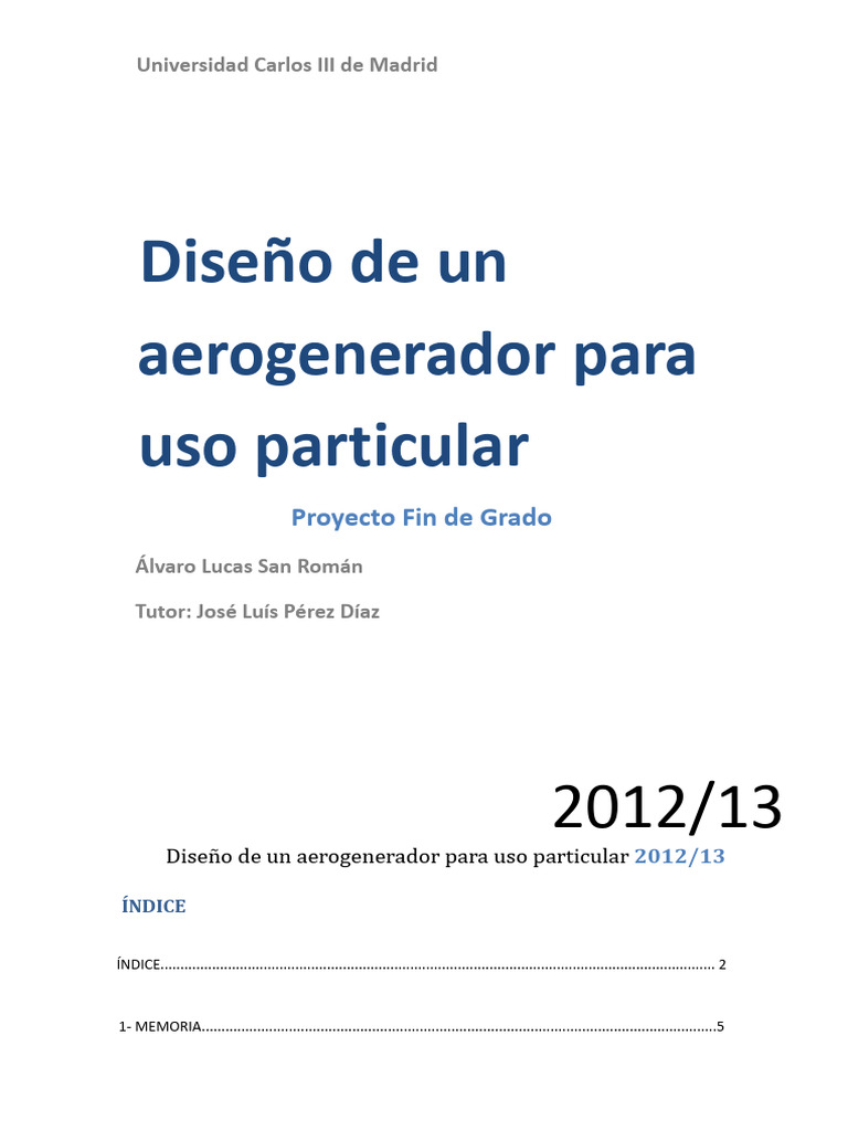 Diseño de Un Aerogenerador para Uso Particular | PDF | Energía eólica