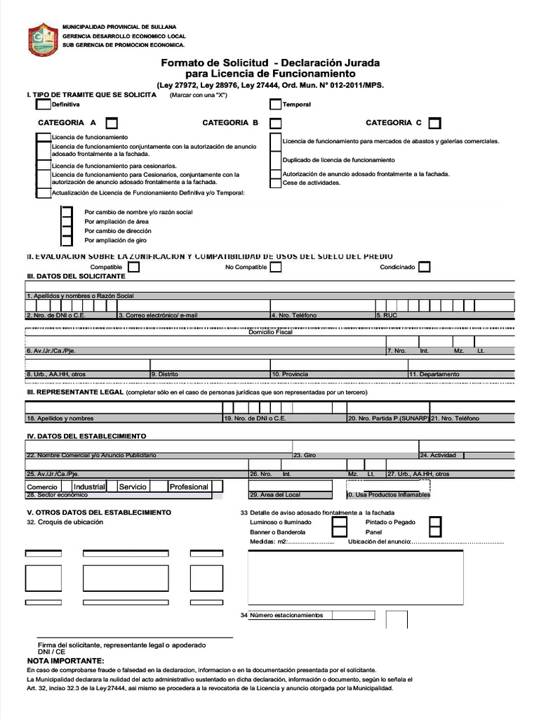 PDF 1 Formato de Solicitud de Licencia de Funcionamiento - Compress | PDF