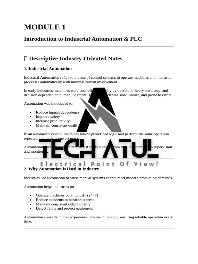 PLC Based Industrial Automation Module 1 (Notes 0 QNA) New | PDF ...