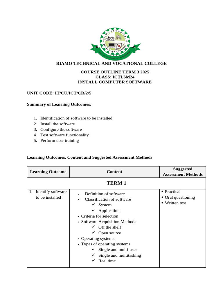 Course Outline Computer Software L5 | PDF