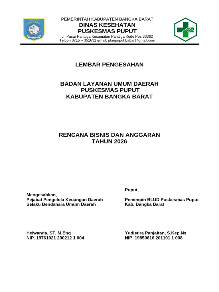 Lembar Pengesahan RBA 2026 PKM Puput Induk 1 | PDF