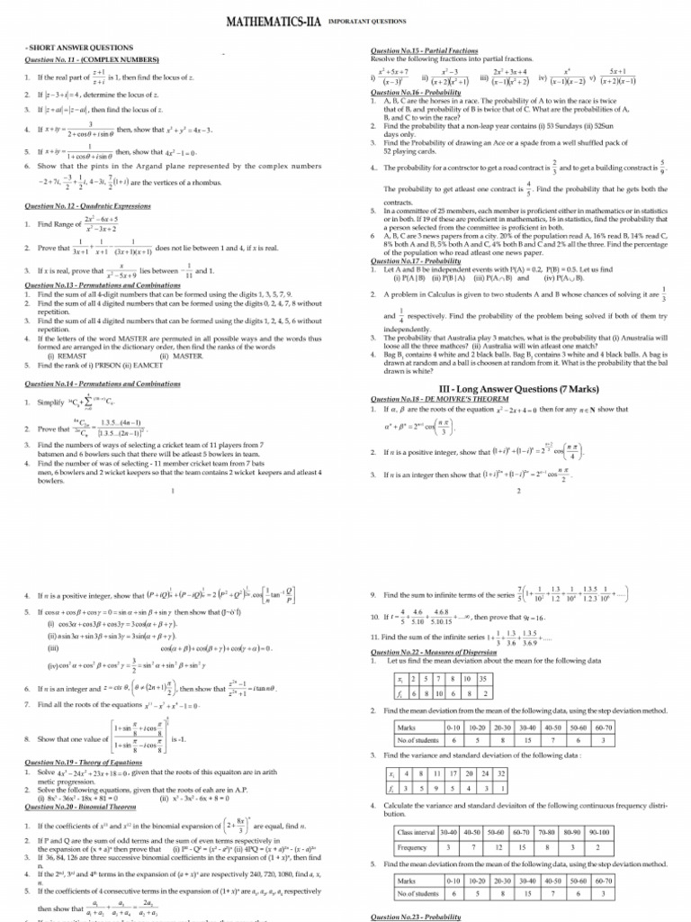 Maths 2a Imp Qs 2025-26.Pmd | PDF