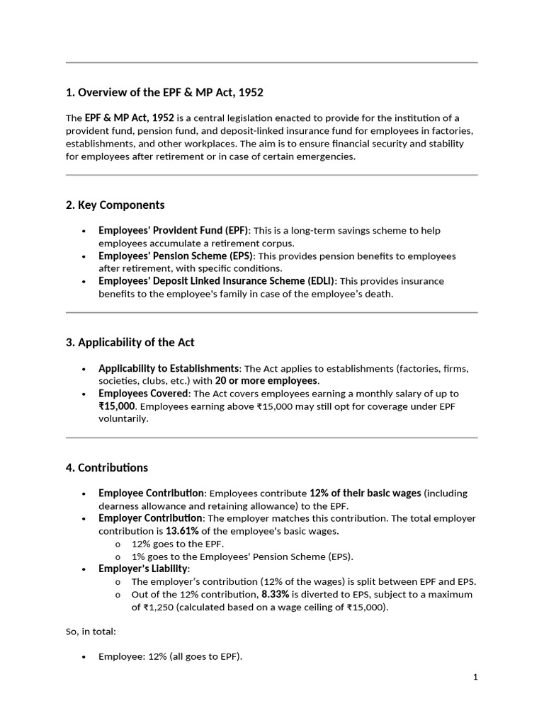 Employees' Provident Fund and Miscellaneous Provisions Act, 1952 | PDF ...