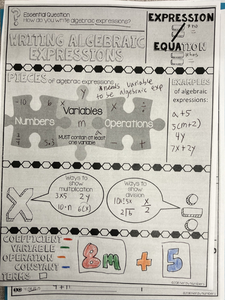 Writing Algebraic Expressions Notes | PDF