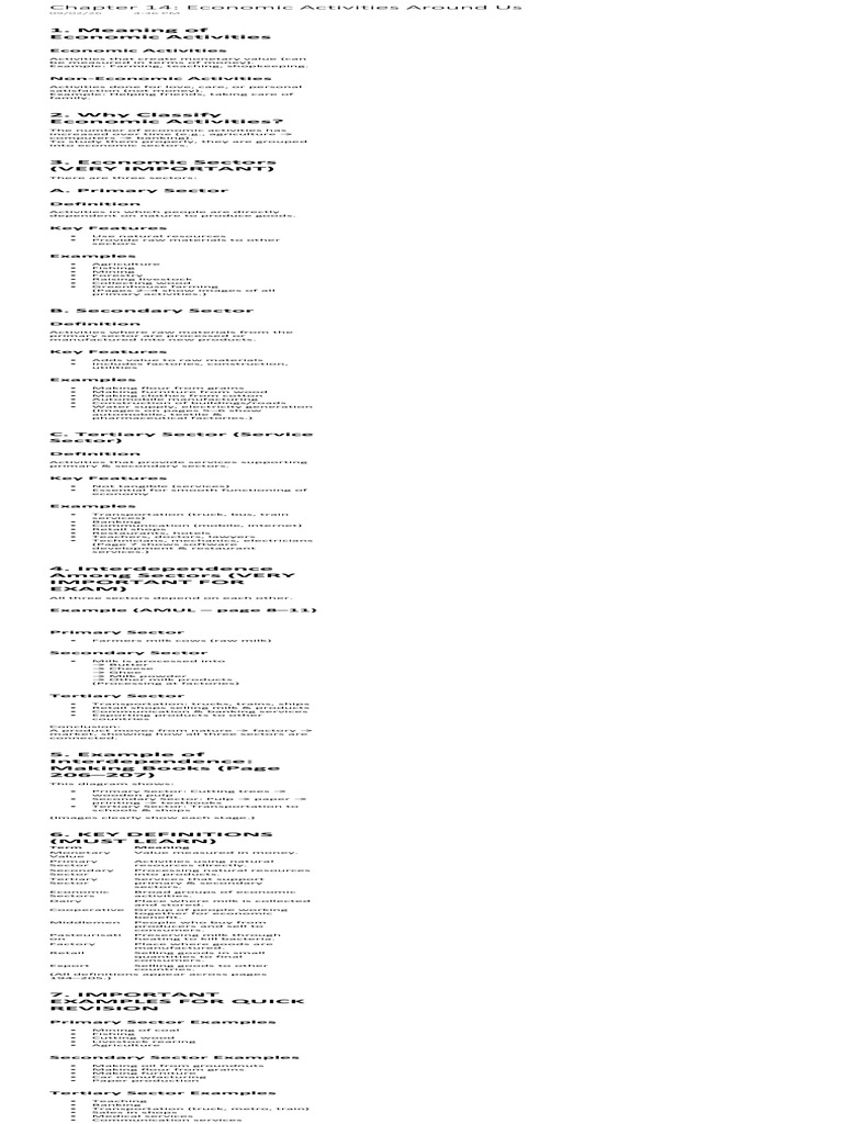 Chapter 14 Economic Activities Around Us | PDF | Milk | Agriculture
