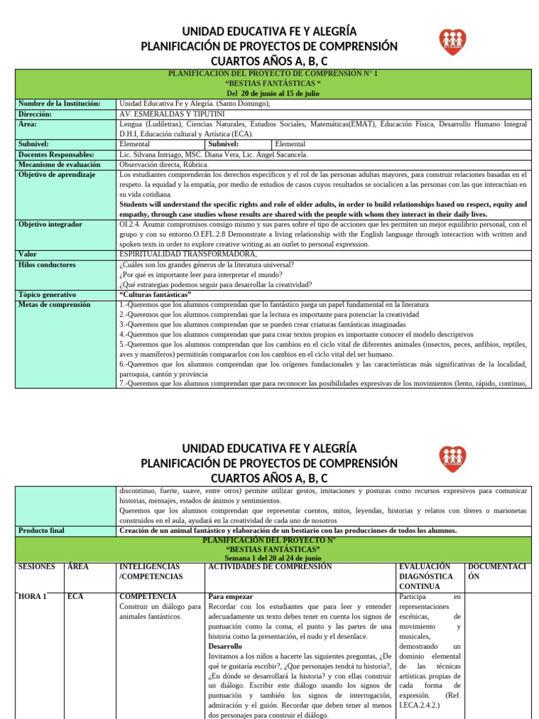 4tos Años Pro. 1 Semana 1 y 2 | PDF | Salón de clases | Aprendizaje