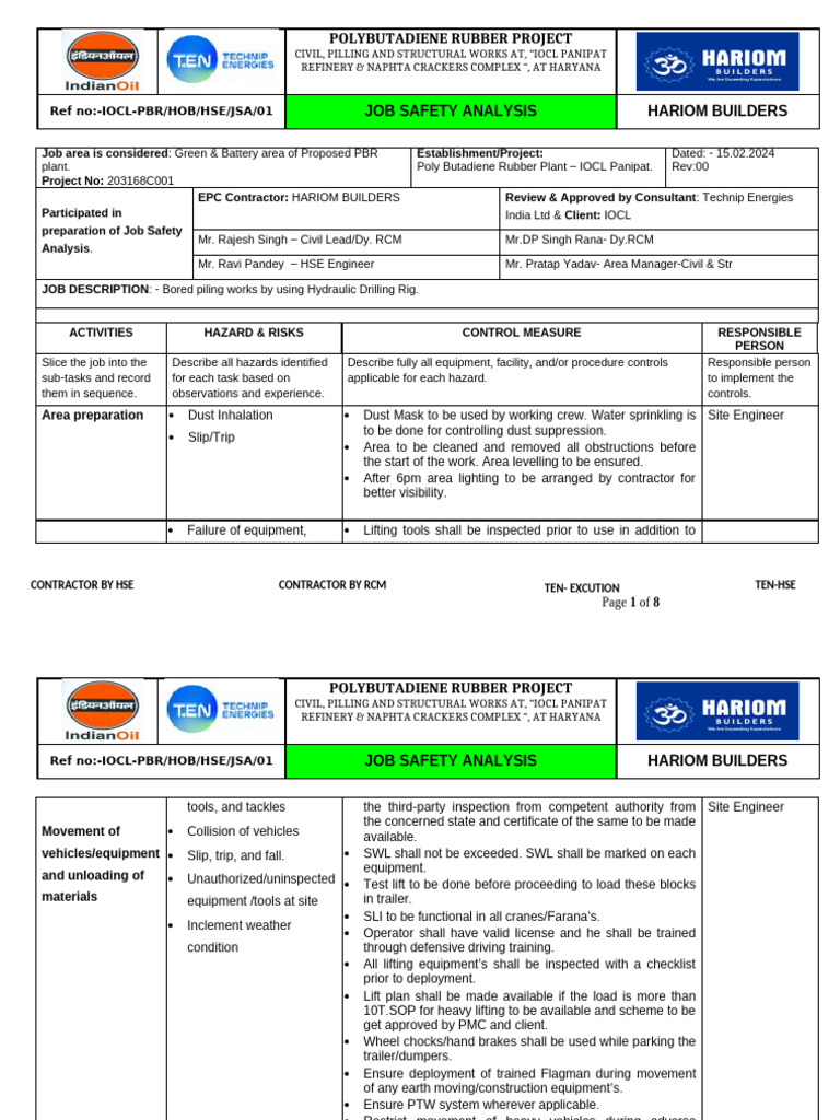 811413215 JSA for Piling Work Final | PDF | Welding | Construction