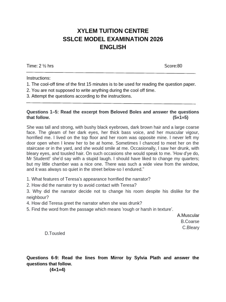 SSLC English Model Examination QP | PDF