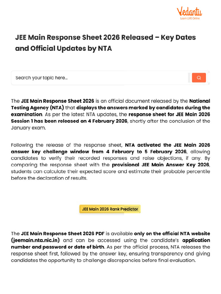 JEE Main Response Sheet 2026 Released - Key Dates and Official Updates ...