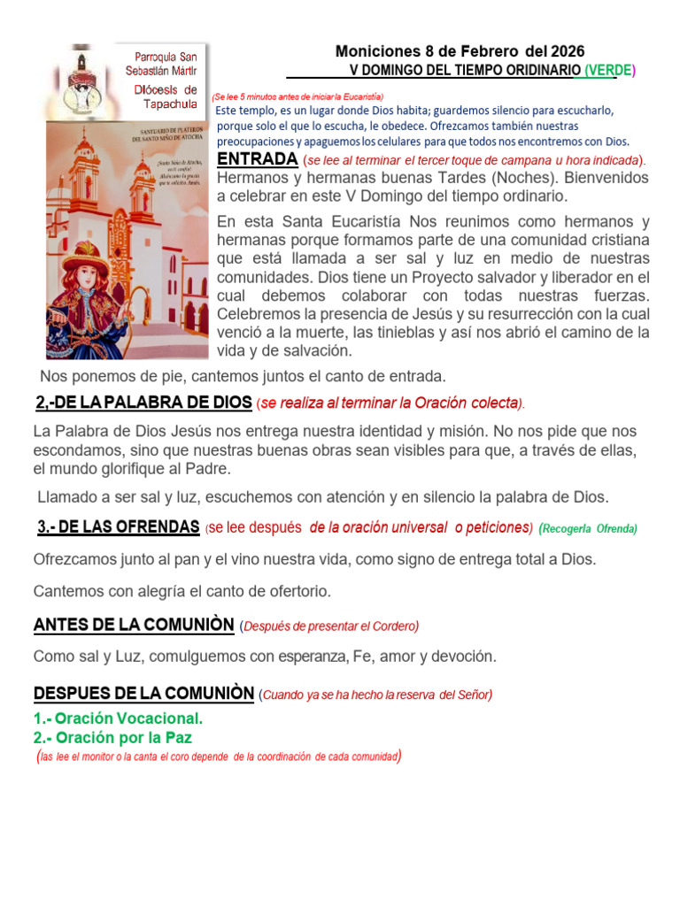 Domingo 8 de Febrero 2026 Del Tiempo Ordinario | PDF | eucaristía