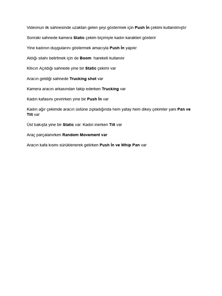 Push İn Static Push İn Boom Static Trucking Shot Trucking Push İn Pan ...