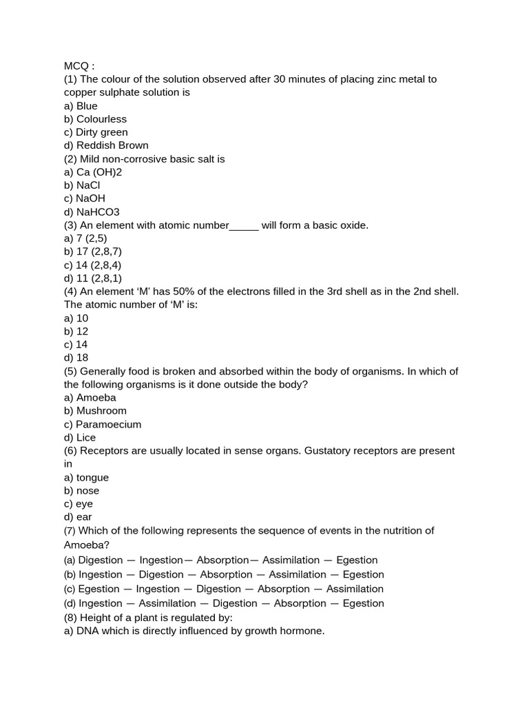 Science Class 10 (Test) | PDF | Oxide | Digestion