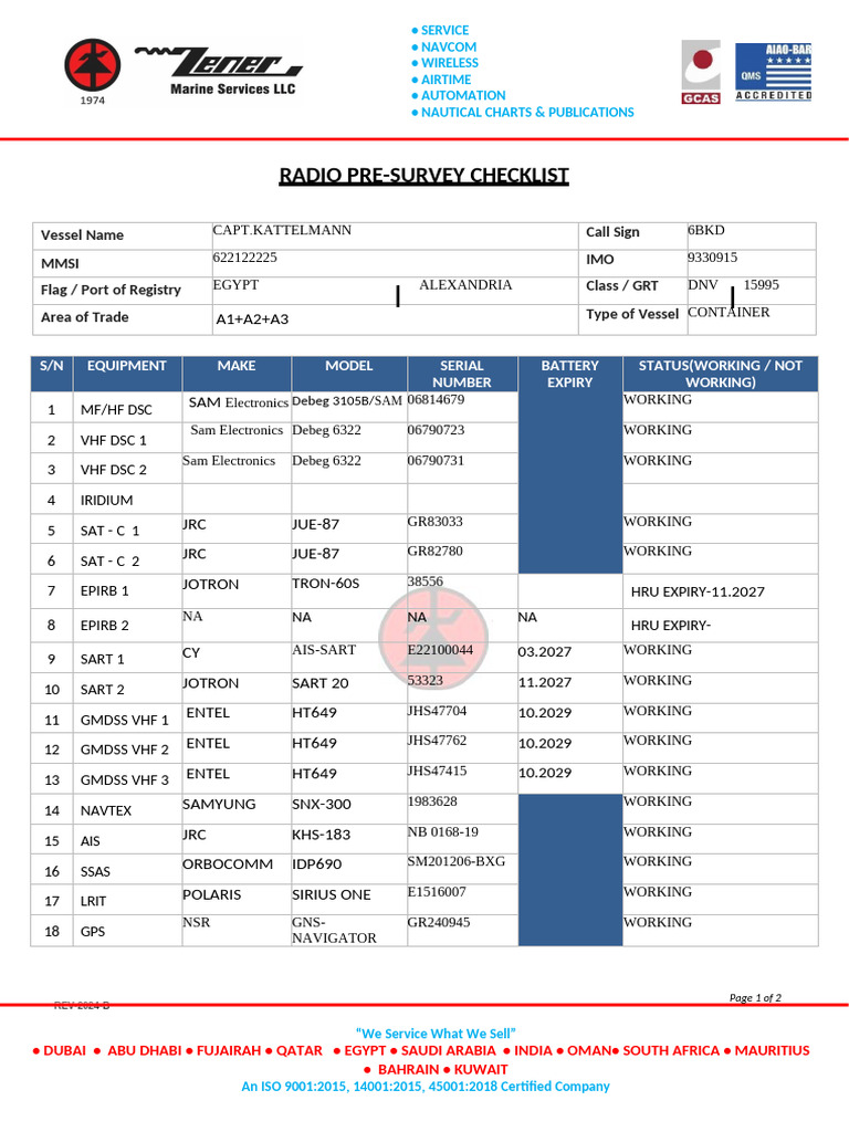 Radio Pre Survey Checklist (Rev. 2024-B) | PDF | Law Of The Sea ...