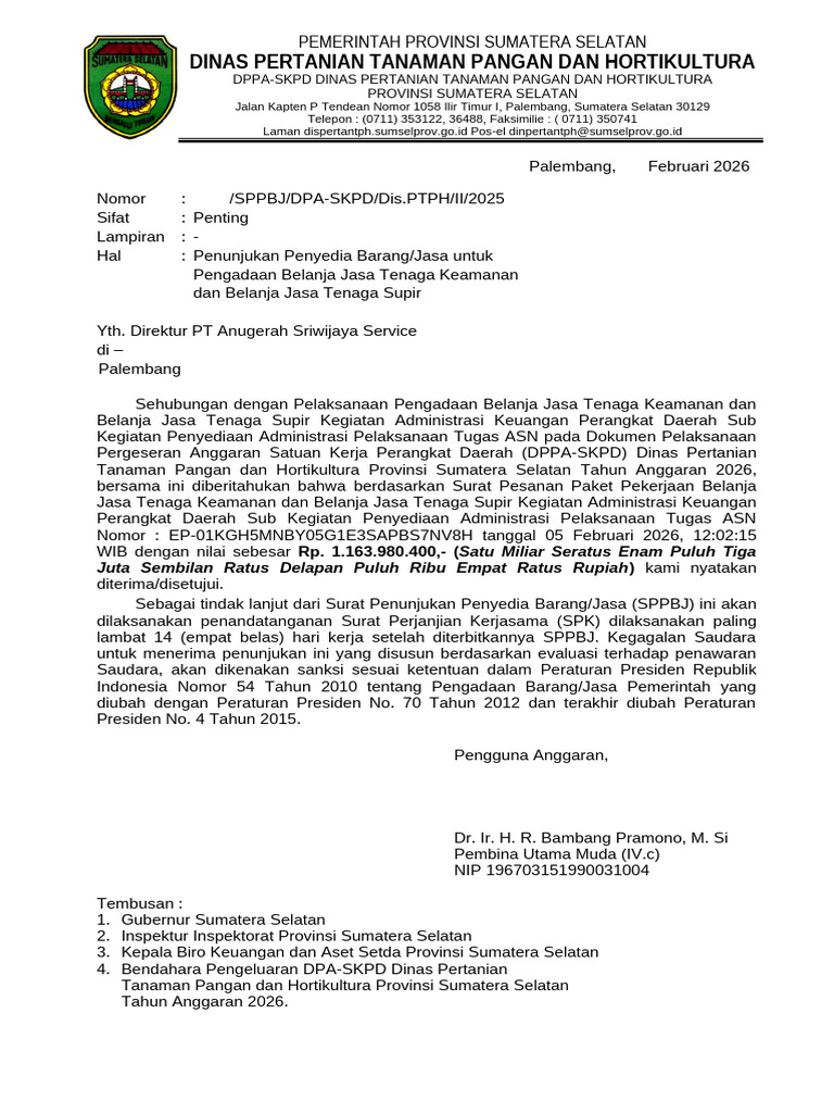 SPPBJ Pt. Anugerah Sriwijaya Service | PDF