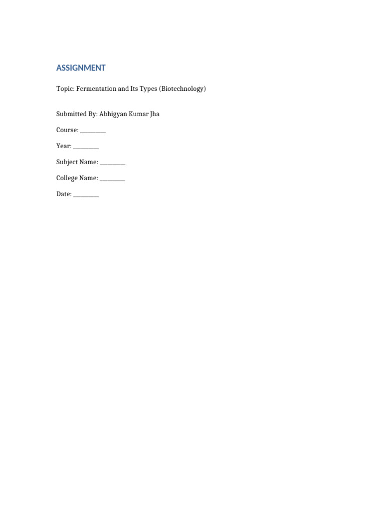 Fermentation Assignment | PDF