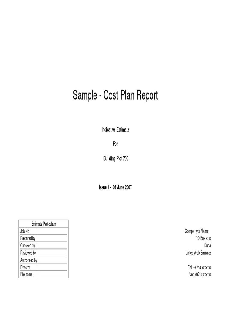 Cost Plan - Front End Report - Sample | PDF | Economies