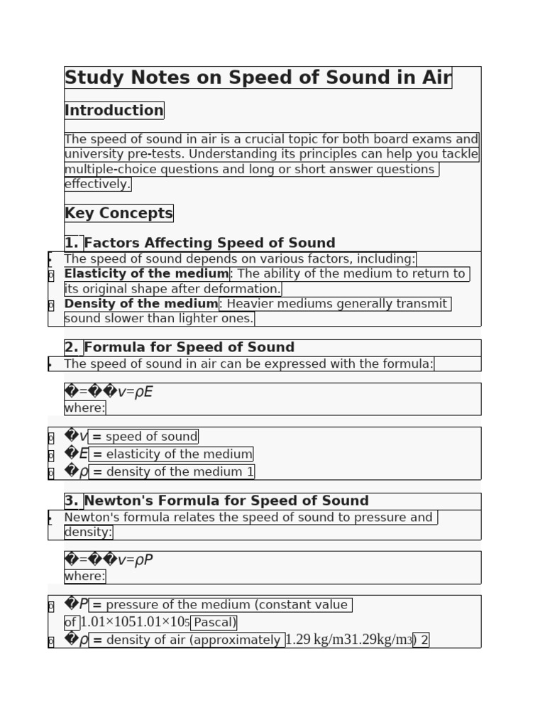Study Notes on Speed of Sound in Air | PDF