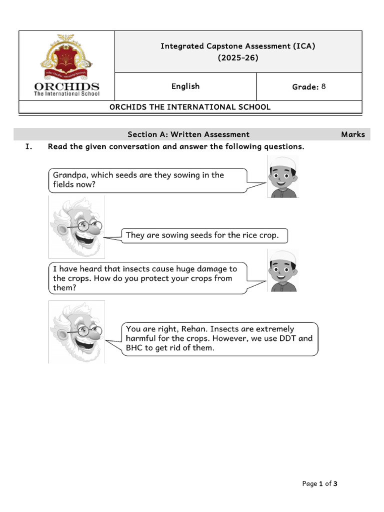 ICA Grade 8 English QP Sample Paper | PDF | Verb | Language Mechanics