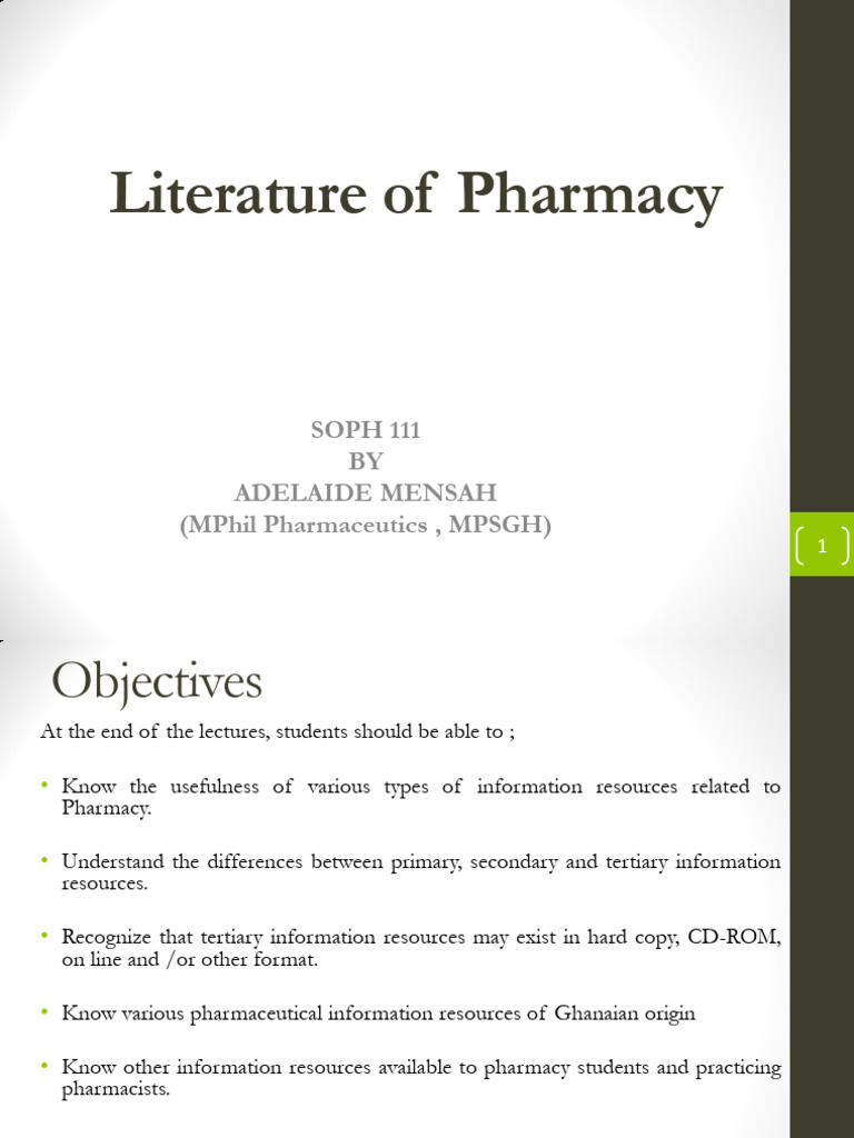 Literature of Pharmacy SOPH 111 2019 Std | PDF | Pharmacy | Pharmacology