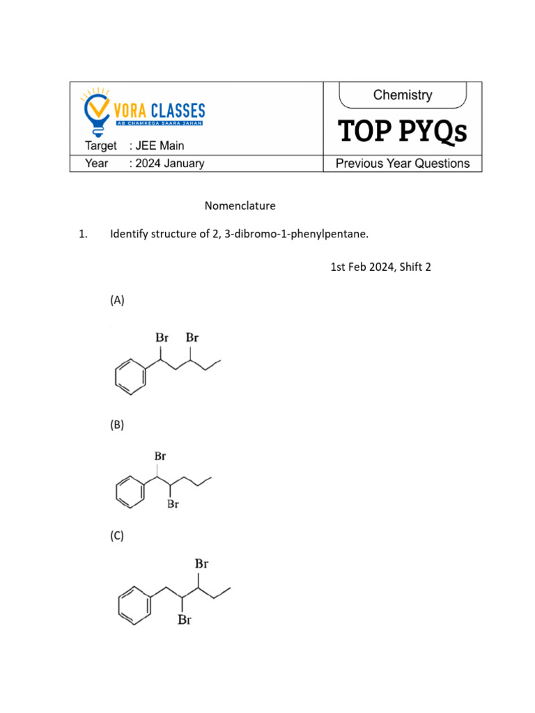 Top 100 PYQs of JEE Main 2024 January - Chemistry - Sakshi Vora - Vora ...
