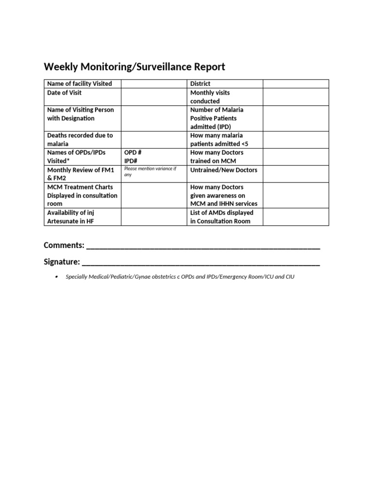 Weekly Monitoring Visit Report DC -MEAL (1) | PDF