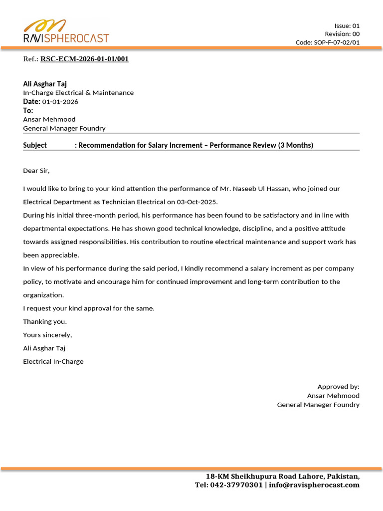 Increment Approval Form | PDF