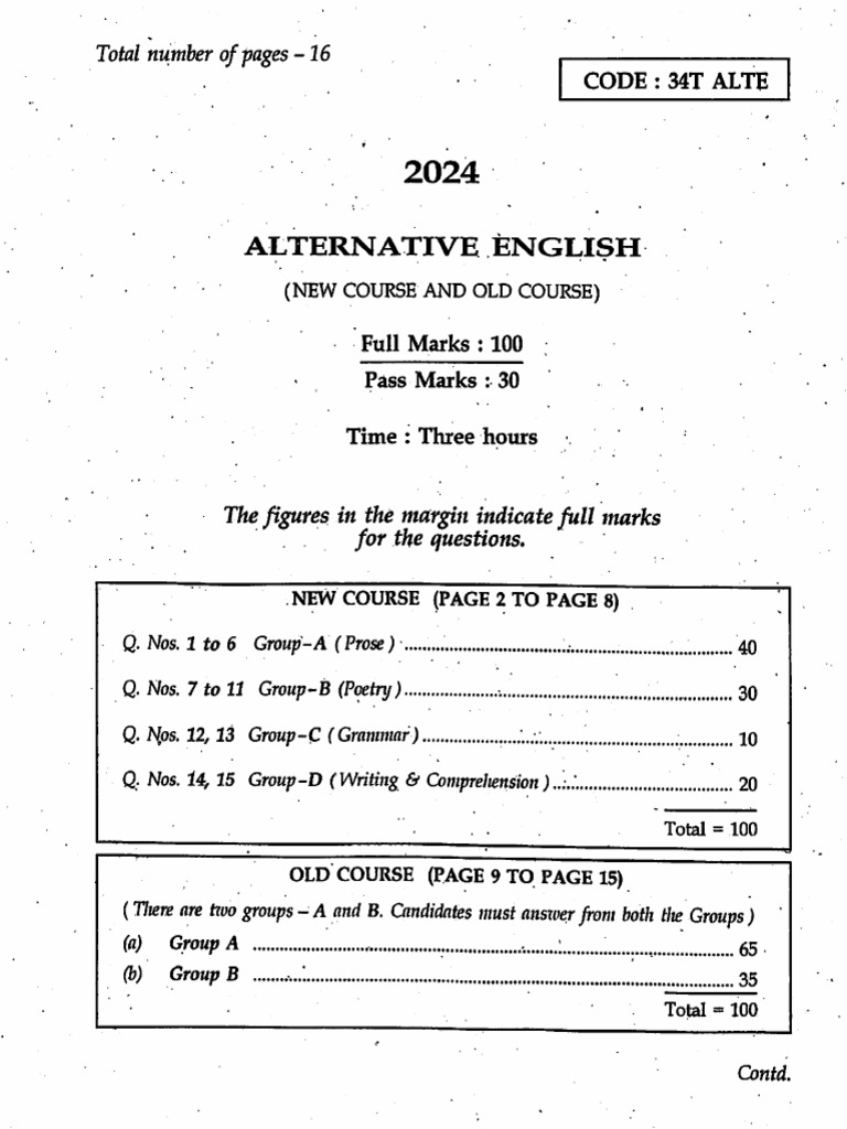 Alternative English Question Paper | PDF